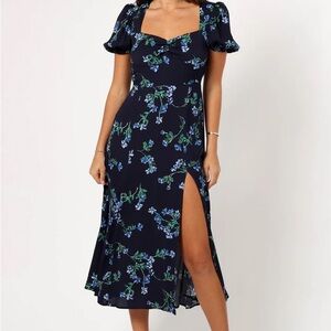 Petal & Pup Hendrix Blue Midi Sundress with Puff Sleeves and Square Neck